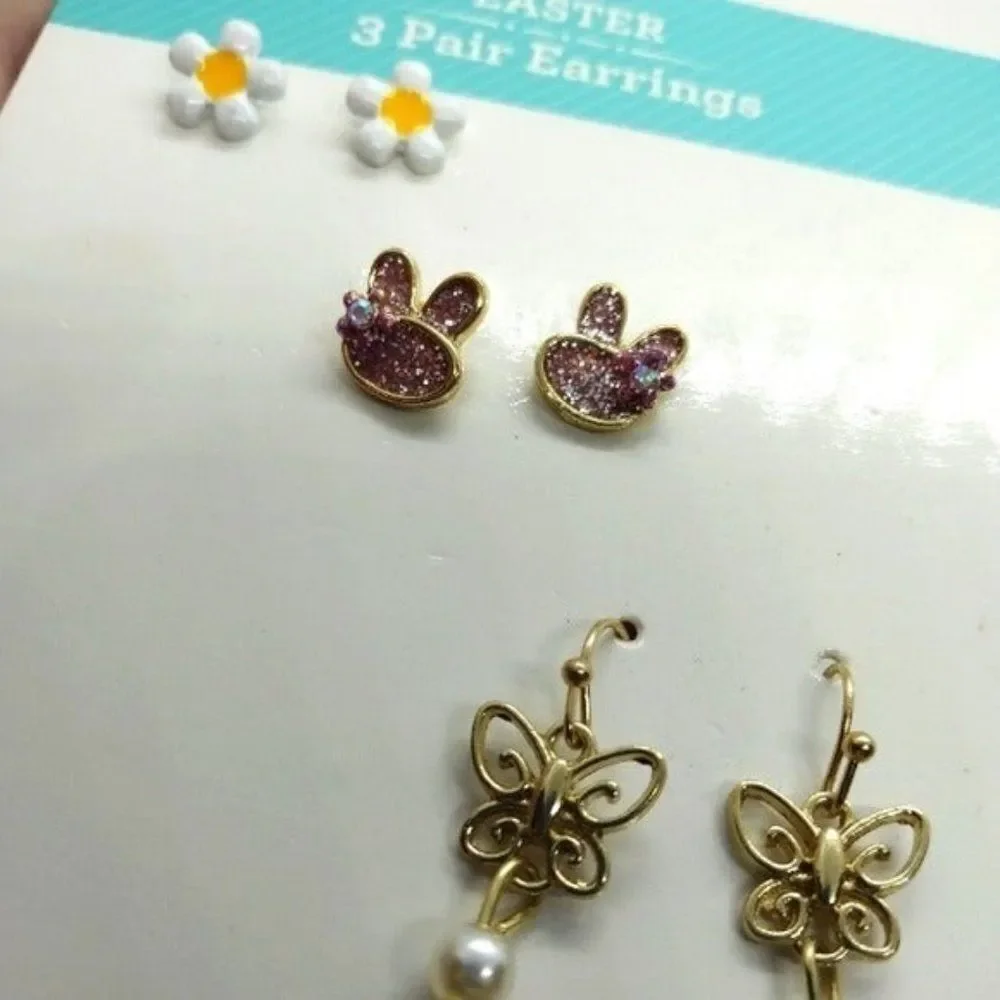 Three pairs of Easter earrings set for girls children kids earrings new with tag
